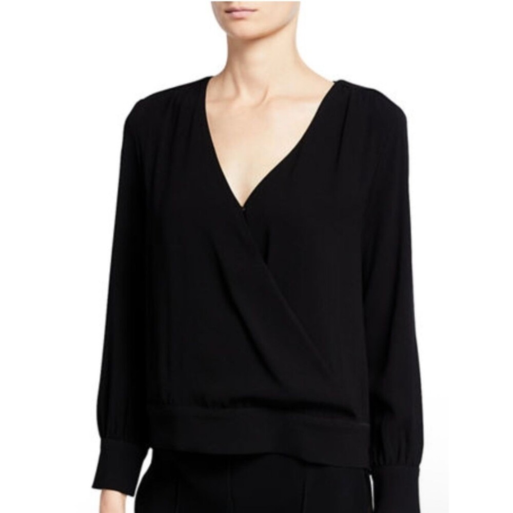 Gibson Black Wrap-Front Long Sleeve Blouse Top NWT Size Medium Sophisticated